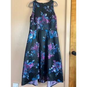 Tahari Arthur S Levine Black Floral Jacquard Hi Low Fit Flare Dress Plus Size 16